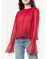 Красная шелковая блузка с длинным рукавом от Beaufille