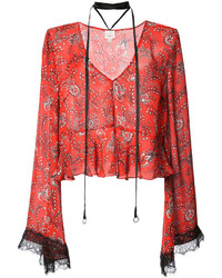 Красная шелковая блузка с принтом от Cinq à Sept