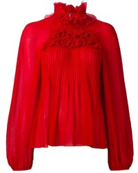 Красная шелковая блузка с рюшами от Giamba