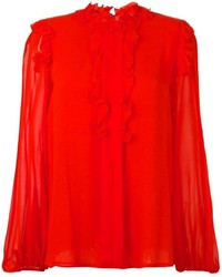 Красная шелковая блузка с рюшами от Giambattista Valli