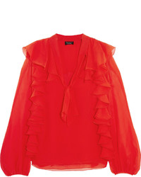 Красная шелковая блузка с рюшами от Giambattista Valli