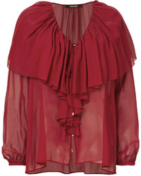 Красная шелковая блузка с рюшами от Roberto Cavalli