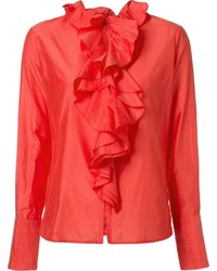 Красная шелковая блузка с рюшами от Tome