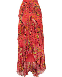 Красная шелковая длинная юбка с "огурцами"