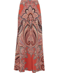 Красная шелковая длинная юбка с "огурцами" от Etro