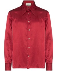 Красная шелковая рубашка с длинным рукавом