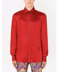 Мужская красная шелковая рубашка с длинным рукавом от Dolce & Gabbana