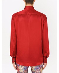Мужская красная шелковая рубашка с длинным рукавом от Dolce & Gabbana