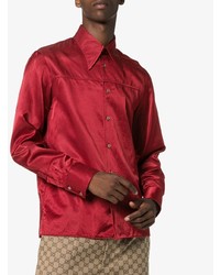 Мужская красная шелковая рубашка с длинным рукавом от Gucci
