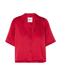 Красная шелковая рубашка с коротким рукавом