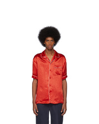 Мужская красная шелковая рубашка с коротким рукавом от Gucci