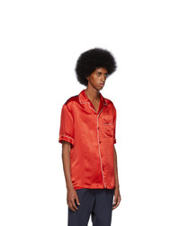 Мужская красная шелковая рубашка с коротким рукавом от Gucci