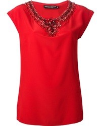Женская красная шелковая футболка с круглым вырезом от Dolce & Gabbana
