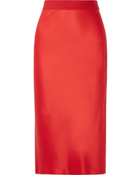 Красная шелковая юбка-карандаш с разрезом