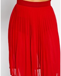 Красная шелковая юбка-миди со складками от American Apparel