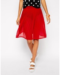 Красная шелковая юбка-миди со складками от American Apparel