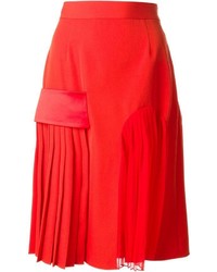 Красная шелковая юбка-миди со складками от Givenchy