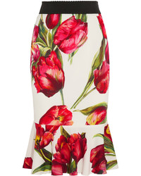 Красная шелковая юбка с цветочным принтом