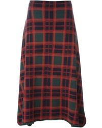Красная шерстяная юбка в шотландскую клетку от Cédric Charlier