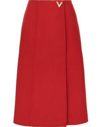 Красная шерстяная юбка-миди с украшением