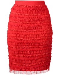 Красная юбка-карандаш с рюшами