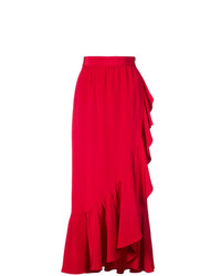 Красная юбка-миди с рюшами от Adam Lippes