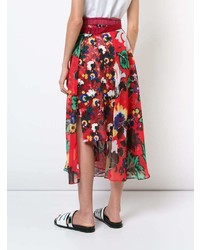Красная юбка-миди с цветочным принтом от Sacai