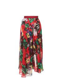 Красная юбка-миди с цветочным принтом от Sacai