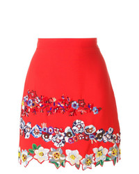 Красная юбка-трапеция с цветочным принтом от MSGM