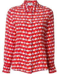 Красно-белая блуза на пуговицах с принтом от Sonia Rykiel