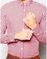 Мужская красно-белая рубашка с длинным рукавом в мелкую клетку от Asos