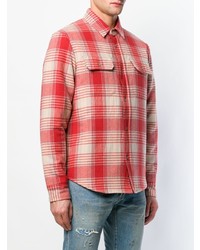 Мужская красно-белая рубашка с длинным рукавом в шотландскую клетку от John Elliott