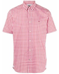 Мужская красно-белая рубашка с коротким рукавом в мелкую клетку от Tommy Hilfiger
