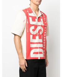 Мужская красно-белая рубашка с коротким рукавом с принтом от Diesel