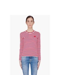 Женская красно-белая футболка с длинным рукавом в горизонтальную полоску от Comme Des Garons Play