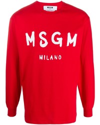 Мужская красно-белая футболка с длинным рукавом с принтом от MSGM