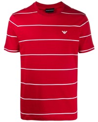 Мужская красно-белая футболка с круглым вырезом в горизонтальную полоску от Emporio Armani