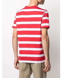 Мужская красно-белая футболка с круглым вырезом в горизонтальную полоску от Paul & Shark