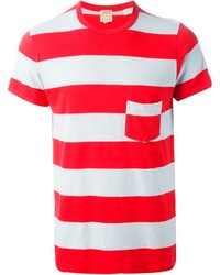 Мужская красно-белая футболка с круглым вырезом в горизонтальную полоску от Levi's