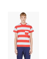 Мужская красно-белая футболка с круглым вырезом в горизонтальную полоску от Levis Vintage Clothing