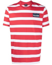 Мужская красно-белая футболка с круглым вырезом в горизонтальную полоску от Paul & Shark