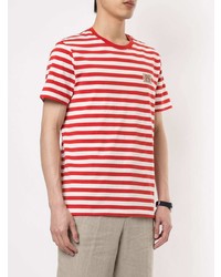Мужская красно-белая футболка с круглым вырезом в горизонтальную полоску от Kent & Curwen