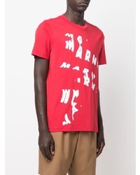 Мужская красно-белая футболка с круглым вырезом с принтом от Marni