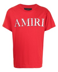 Мужская красно-белая футболка с круглым вырезом с принтом от Amiri