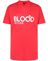 Мужская красно-белая футболка с круглым вырезом с принтом от Blood Brother