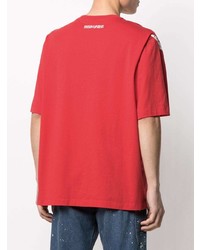 Мужская красно-белая футболка с круглым вырезом с принтом от Marcelo Burlon County of Milan