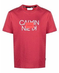 Мужская красно-белая футболка с круглым вырезом с принтом от Calvin Klein