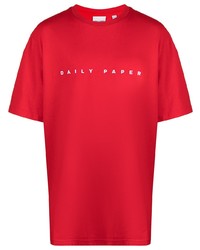 Мужская красно-белая футболка с круглым вырезом с принтом от Daily Paper