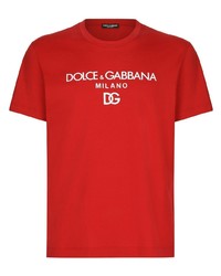 Мужская красно-белая футболка с круглым вырезом с принтом от Dolce & Gabbana
