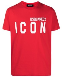 Мужская красно-белая футболка с круглым вырезом с принтом от DSQUARED2
